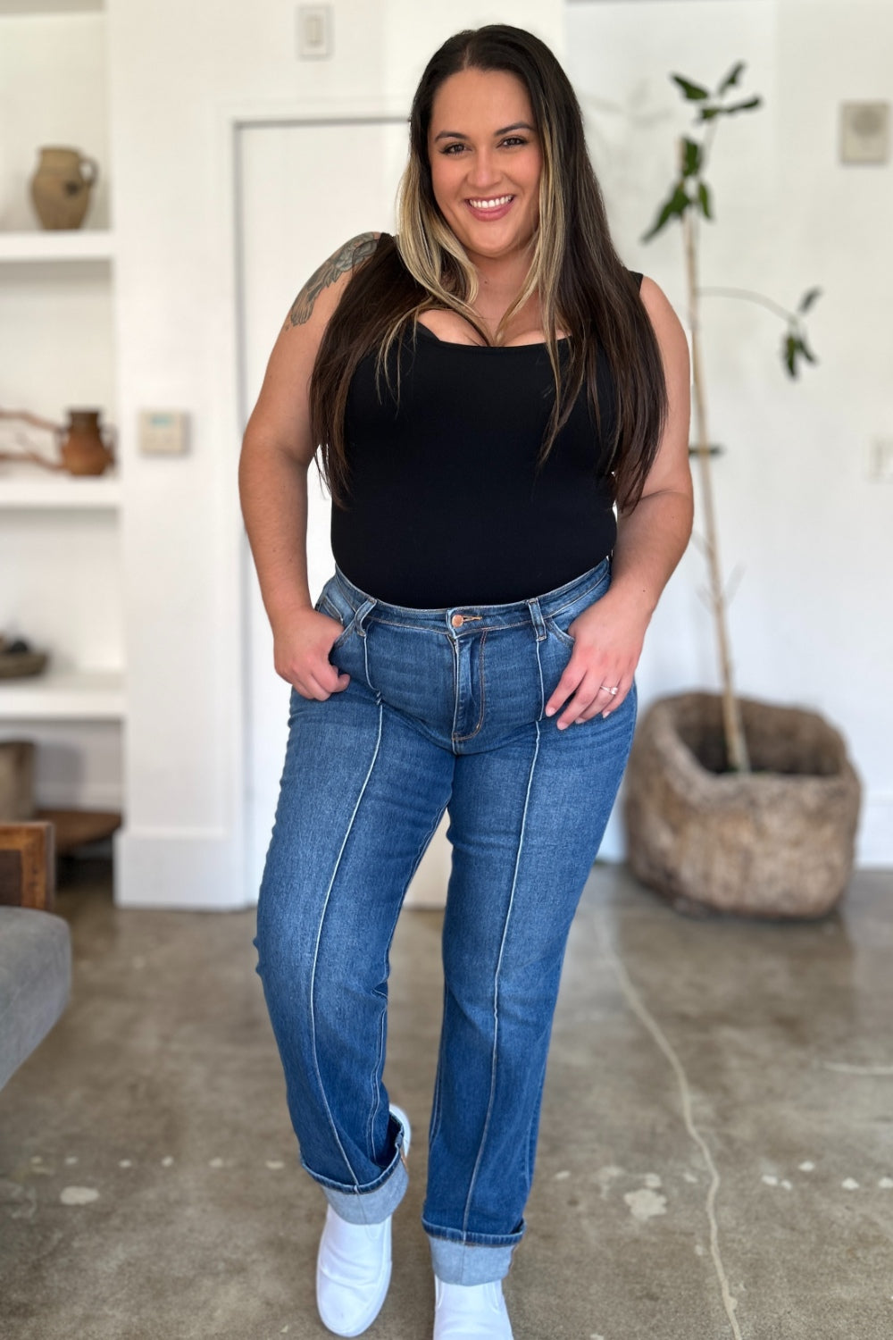 Judy Blue Full Size High Waist Front Seam Detail Straight JeansThe High Waist Front Seam Detail Straight Jeans are a stylish and versatile addition to your denim collection. With a flattering high waist silhouette and front seam