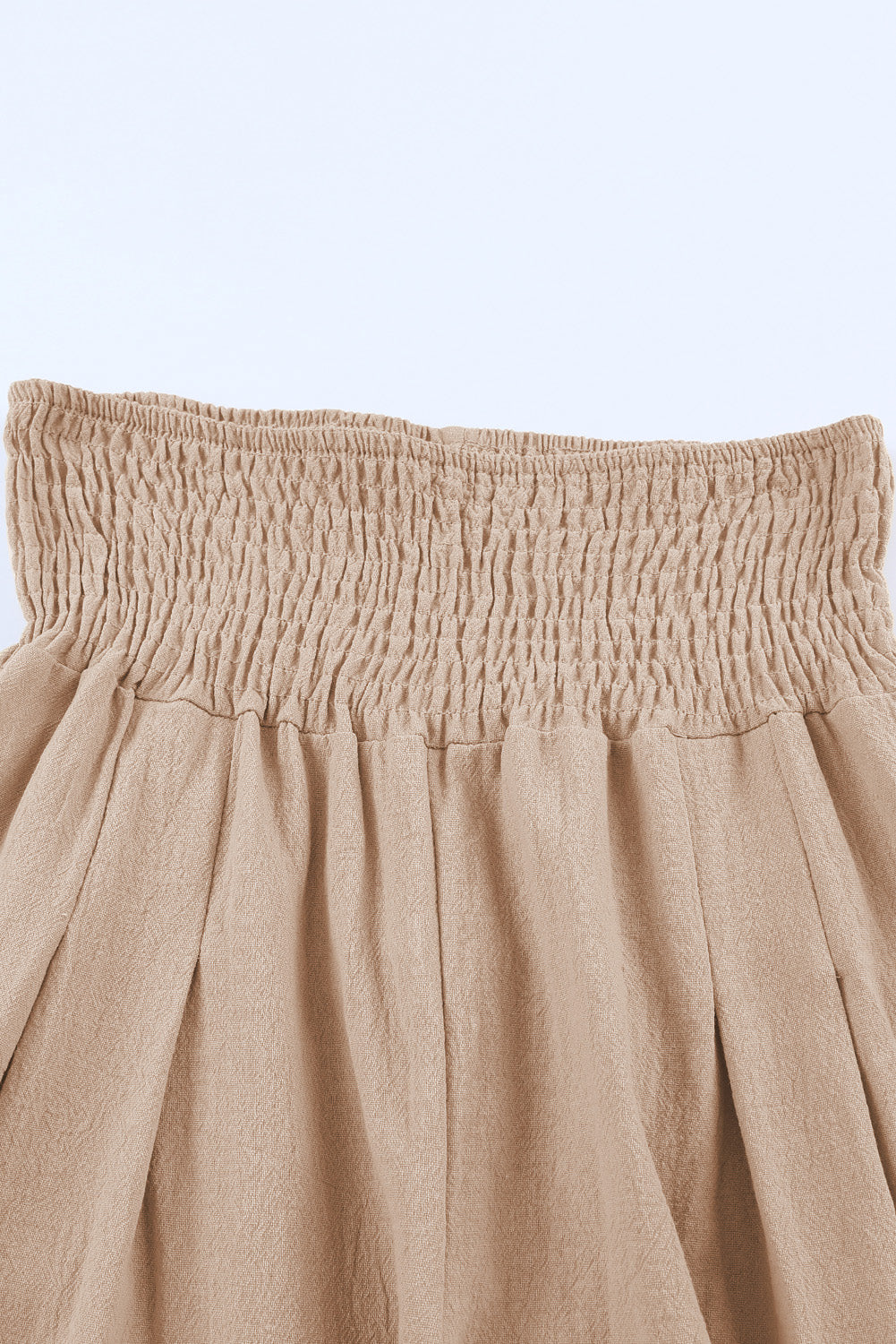 Black Smocked Wide Waistband High Waist Wide Leg PantsMaterial:65%COTTON+35%POLYESTER



		Flattering smocked waistband cinches at the
waist for a lovely silhouette
	
	
		High waist design elongates legs for a
st