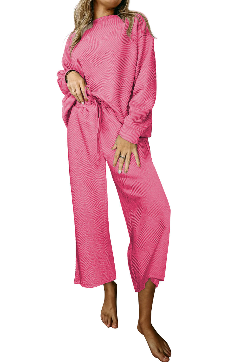 Red Dahlia Textured Loose Slouchy Long Sleeve Top and Pants SetMaterial:95%POLYESTER+5%ELASTANE



		Our Gray Textured Loose Slouchy Long Sleeve Top and Pants Set, a comfortable and stylish ensemble that is perfect for loungin