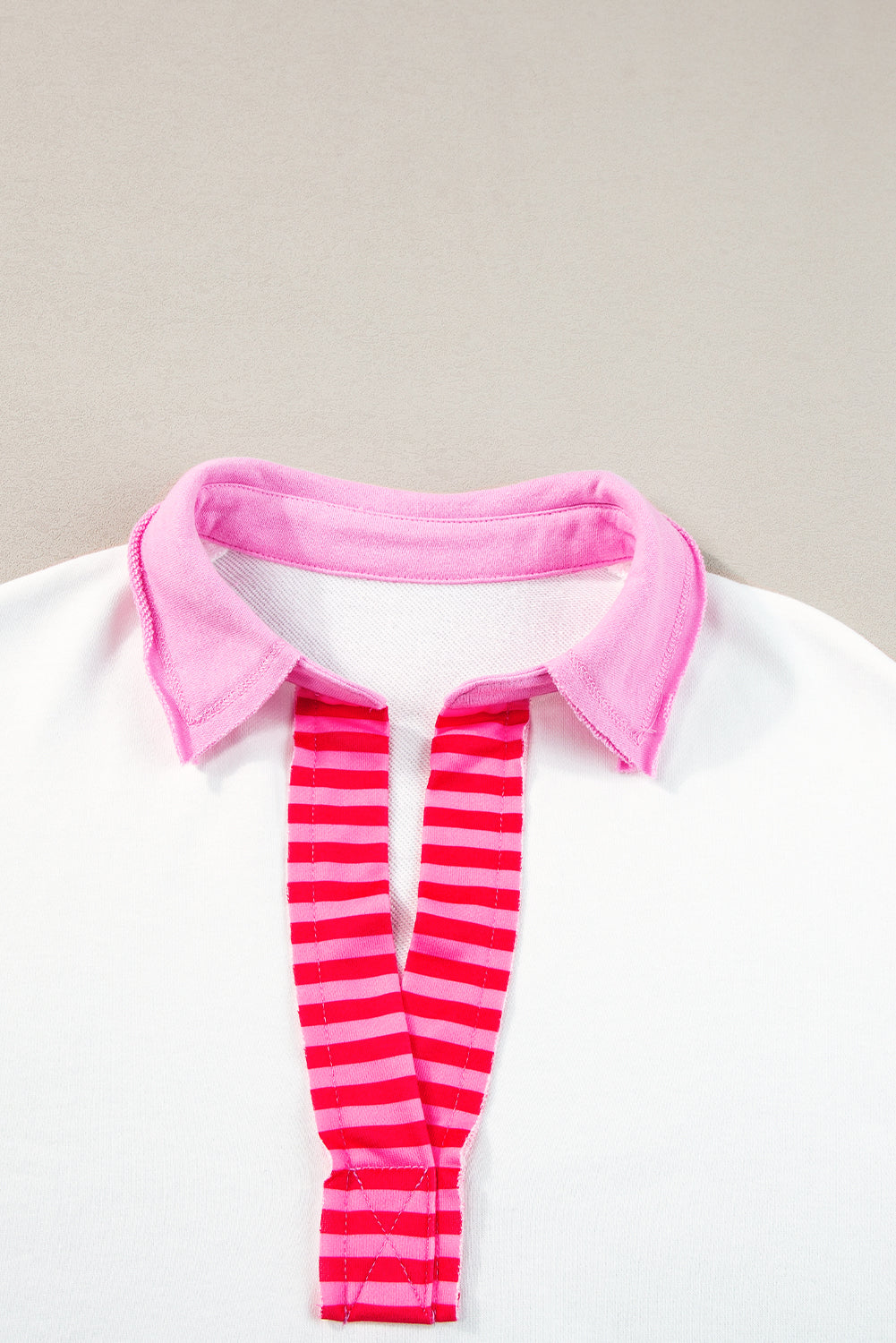 Pink Stripe Colorblock Sleeve Collared Mini DressMaterial:65%Polyester+35%Cotton

• The combination of pink and stripes adds a fun and trendy touch to your outfit.
• Embrace the relaxed vibes with the drop sleeve