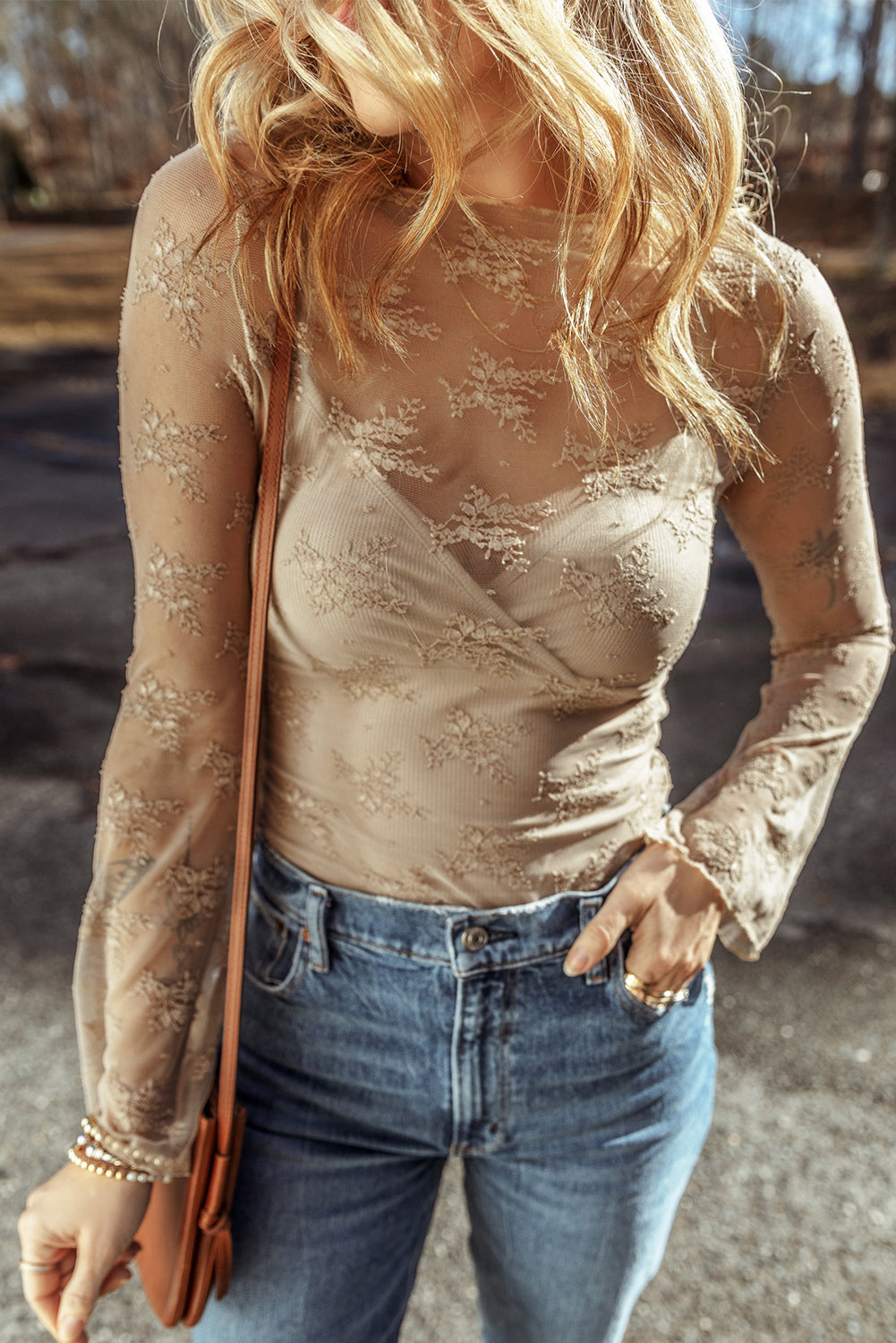 Apricot Mesh Crochet Patchwork Slim Fit Long Sleeve BlouseMaterial:90%Polyamide+10%Elastane

• Embrace the delicate elegance of apricot hues and intricate patchwork design with this slim-fit blouse.
• Crafted with attenti