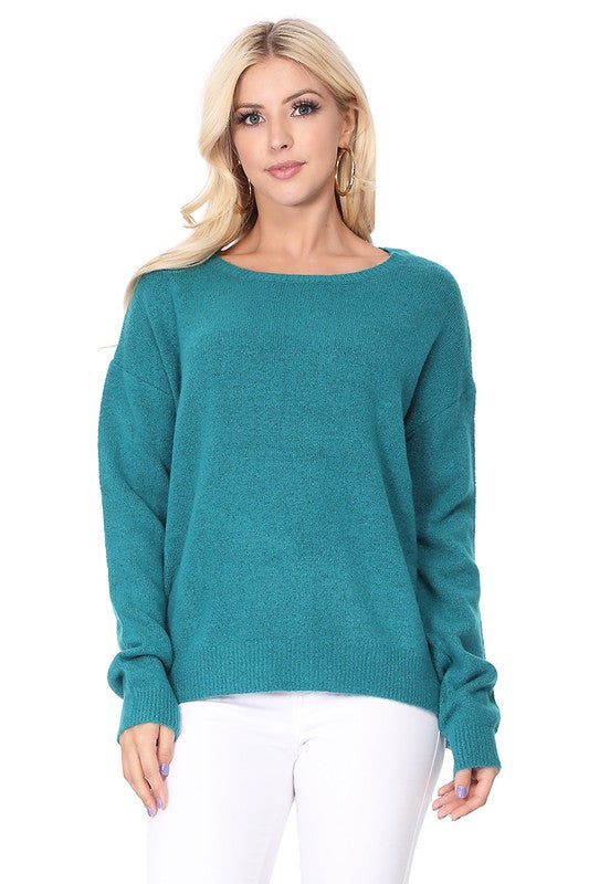 Crew-neck Knit Pullover Sweater with Side Slit- Length: 23-24"- 75% Soft Touch Acrylic, 22% Nylon, 3% Spandex Stretch- Cozy, Soft Mohair Like Acrylic with Spandex Stretch. - Thin, Comfortable, and Warm- Various 