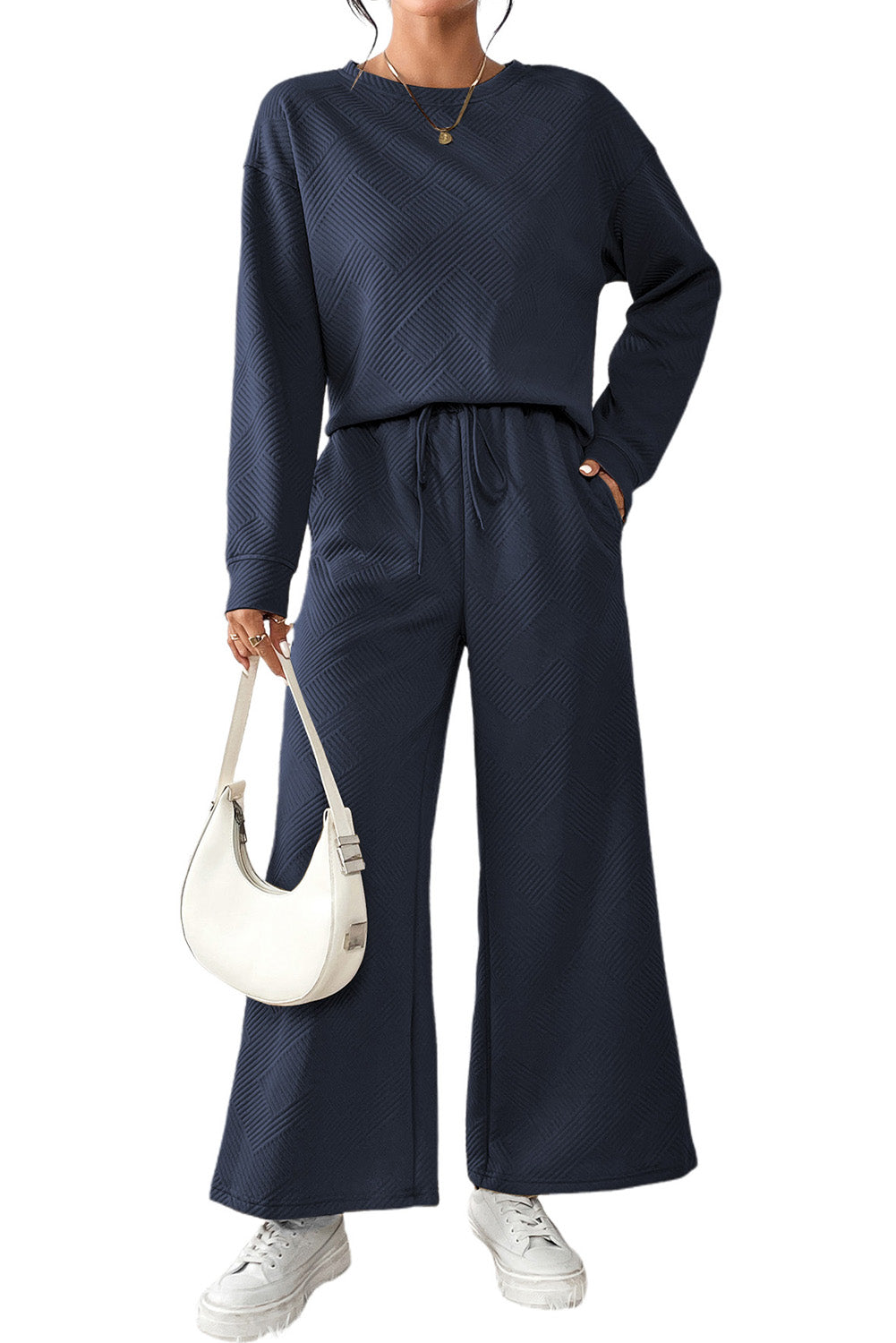 Red Dahlia Textured Loose Slouchy Long Sleeve Top and Pants SetMaterial:95%POLYESTER+5%ELASTANE



		Our Gray Textured Loose Slouchy Long Sleeve Top and Pants Set, a comfortable and stylish ensemble that is perfect for loungin