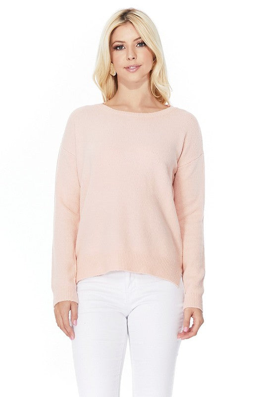 Crew-neck Knit Pullover Sweater with Side Slit- Length: 23-24"- 75% Soft Touch Acrylic, 22% Nylon, 3% Spandex Stretch- Cozy, Soft Mohair Like Acrylic with Spandex Stretch. - Thin, Comfortable, and Warm- Various 