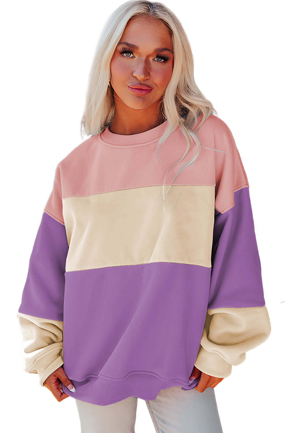 Bright Pink Colorblock Patchwork Drop Shoulder SweatshirtMaterial:70%Polyester+30%Cotton

• Embrace a blend of casual charm and trendy style with our sweatshirt, perfect for a relaxed yet fashionable look. 
• Crafted wit