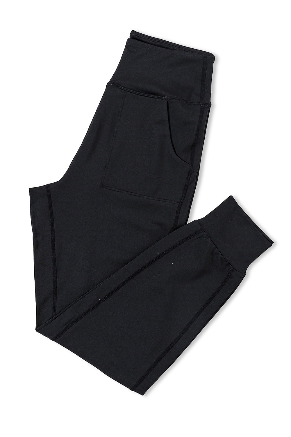Black Exposed Seam High Waist Pocketed JoggersMaterial:100%Polyester



		These solid joggers are a versatile addition to your wardrobe, suitable for individuals of all body types.

	
		The exposed seam desi