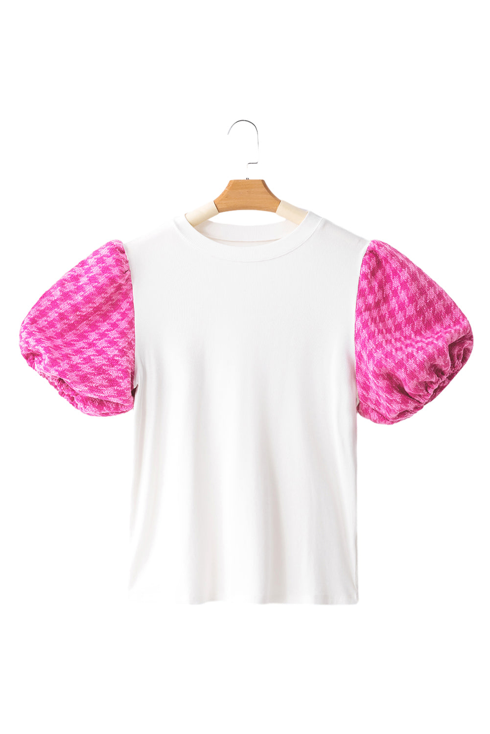 White Tweed Lantern Sleeve Patchwork BlouseMaterial:93%Viscose+7%Elastane



		The blouse features lantern sleeves, which are characterized by their voluminous and puffed shape. 
	
	
		The blouse can be 