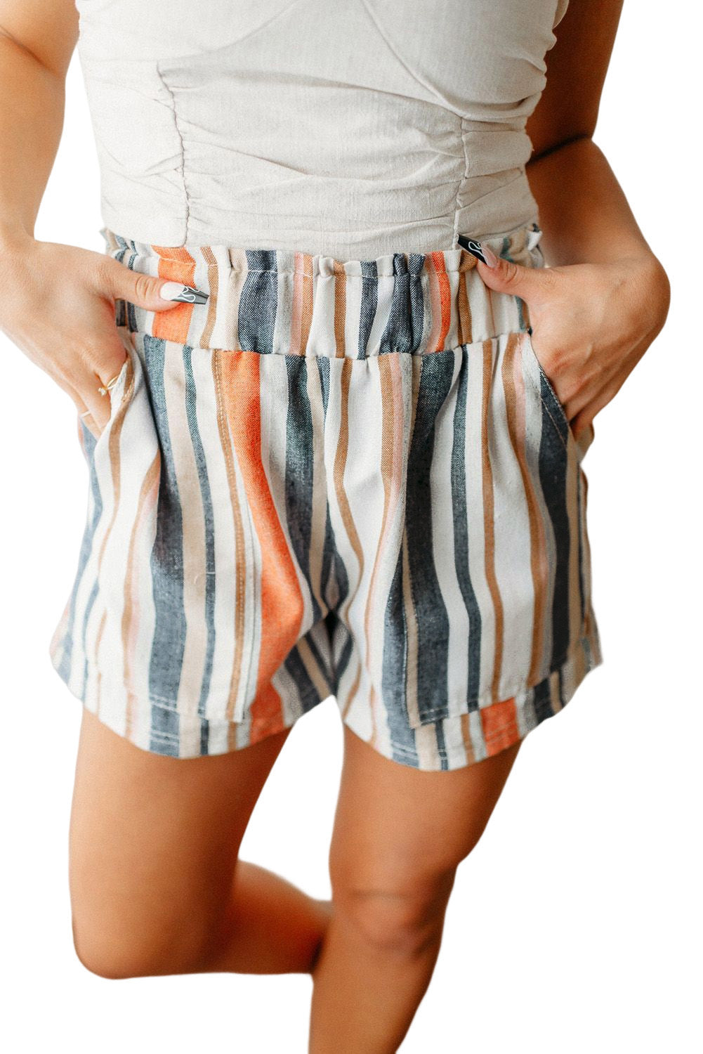 Stripe Vintage Washed Elastic Waist ShortsMaterial:100%Polyester



		You will be flooded
with compliments in our unique Vintage Washed Elastic Waist Striped Shorts
	
	
		We are loving the
paperbag st