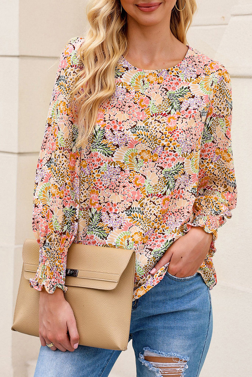 Multicolor Floral Print Smocked Cuffs Long Sleeve BlouseMaterial:100%Polyester


	

			The Floral Print Smocked Cuffs Long Sleeve Blouse is a feminine and elegant addition to any wardrobe. Its delicate floral print and