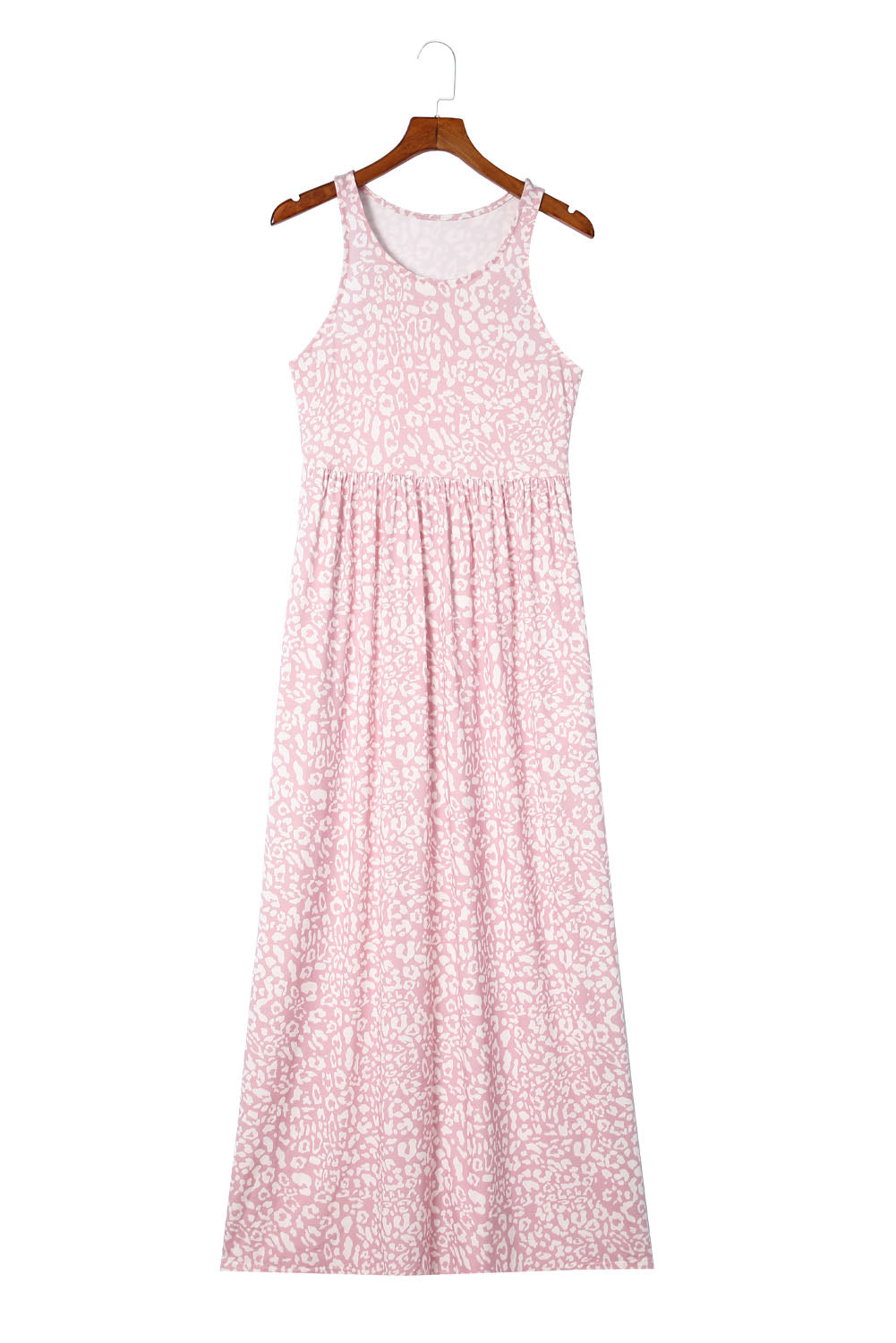Pink Sleeveless Floor Length Leopard Print Dress with PocketsMaterial:95%POLYESTER+5%ELASTANE



		•The dress features a bold and eye-catching leopard print design.
	
	
		•The floor length and sleeveless design make it pe