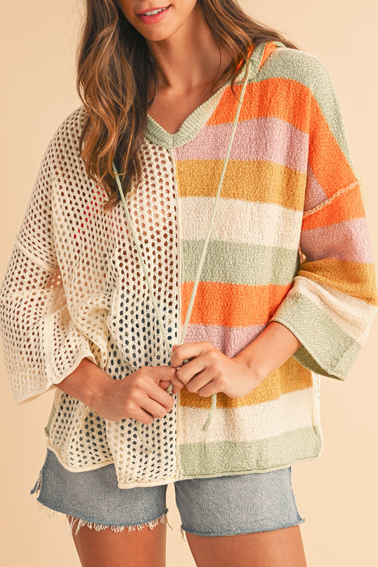 Beige Oversized Colorblock V Neck Hooded SweaterMaterial:100%Acrylic

• Soft and cozy, this sweater offers a relaxed fit perfect for a laid-back day out.
• The rib-knit design adds texture and depth to the sweat