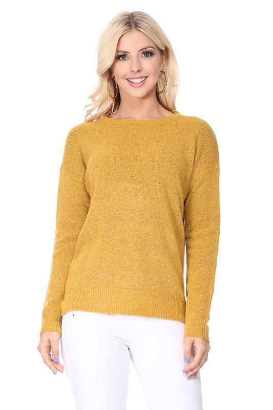 Crew-neck Knit Pullover Sweater with Side Slit- Length: 23-24"- 75% Soft Touch Acrylic, 22% Nylon, 3% Spandex Stretch- Cozy, Soft Mohair Like Acrylic with Spandex Stretch. - Thin, Comfortable, and Warm- Various 