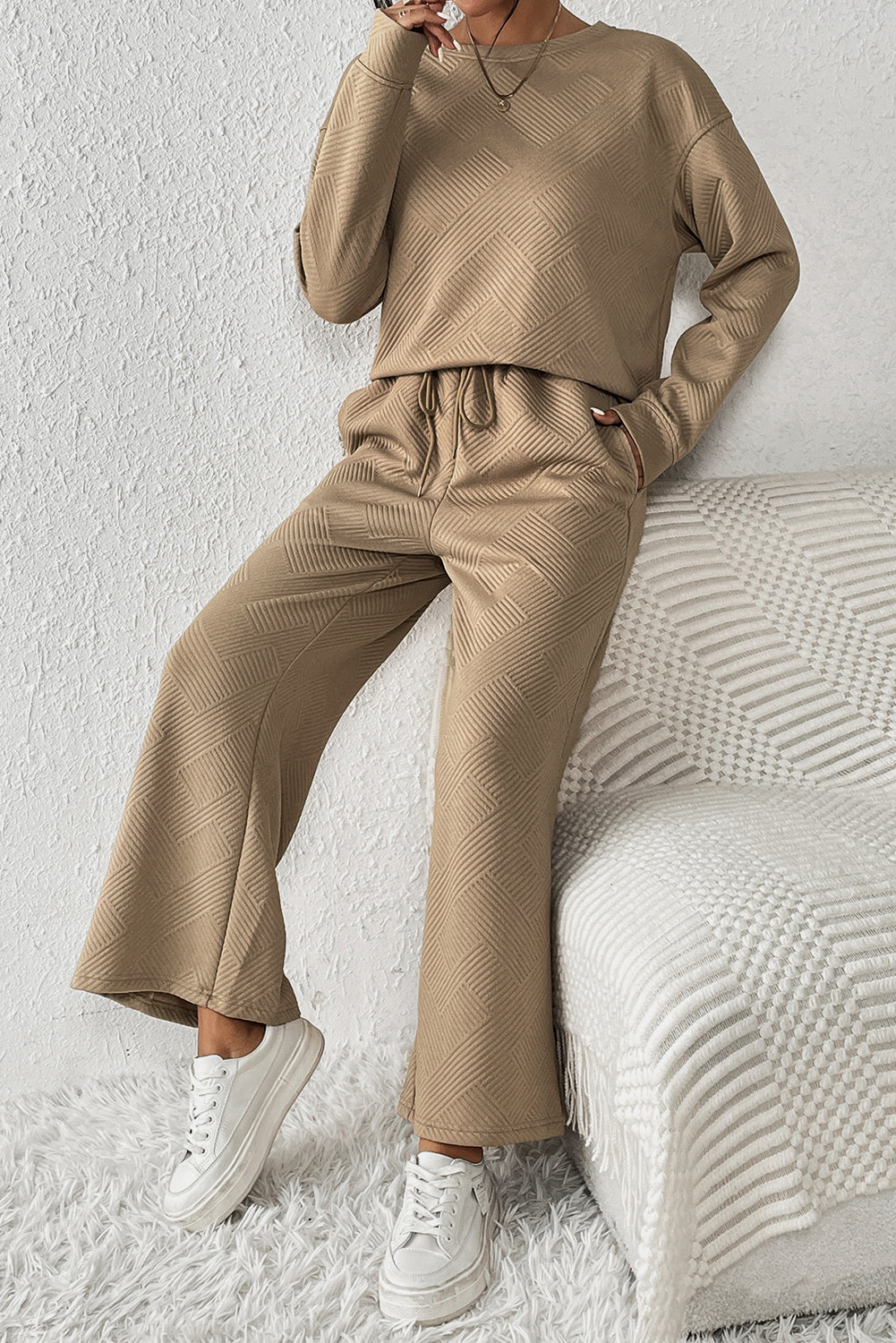 Red Dahlia Textured Loose Slouchy Long Sleeve Top and Pants SetMaterial:95%POLYESTER+5%ELASTANE



		Our Gray Textured Loose Slouchy Long Sleeve Top and Pants Set, a comfortable and stylish ensemble that is perfect for loungin