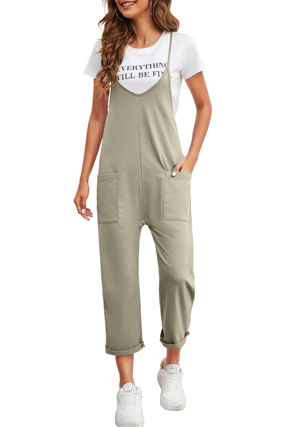 Black Pocketed Adjustable Spaghetti Strap Straight Leg JumpsuitMaterial:95%POLYESTER+5%ELASTANE


	


		Straight leg jumpsuit can perfectly shape
wearers’ leg shapes
	
	
		Adjustable spaghetti strap is perfect to
suit w