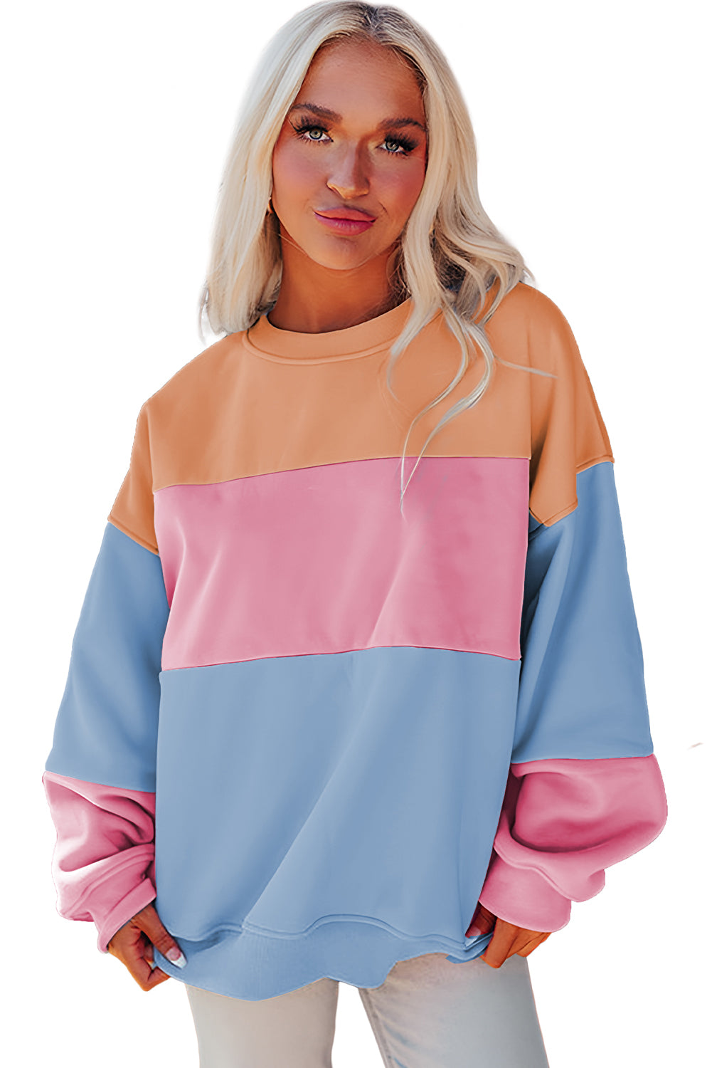 Bright Pink Colorblock Patchwork Drop Shoulder SweatshirtMaterial:70%Polyester+30%Cotton

• Embrace a blend of casual charm and trendy style with our sweatshirt, perfect for a relaxed yet fashionable look. 
• Crafted wit